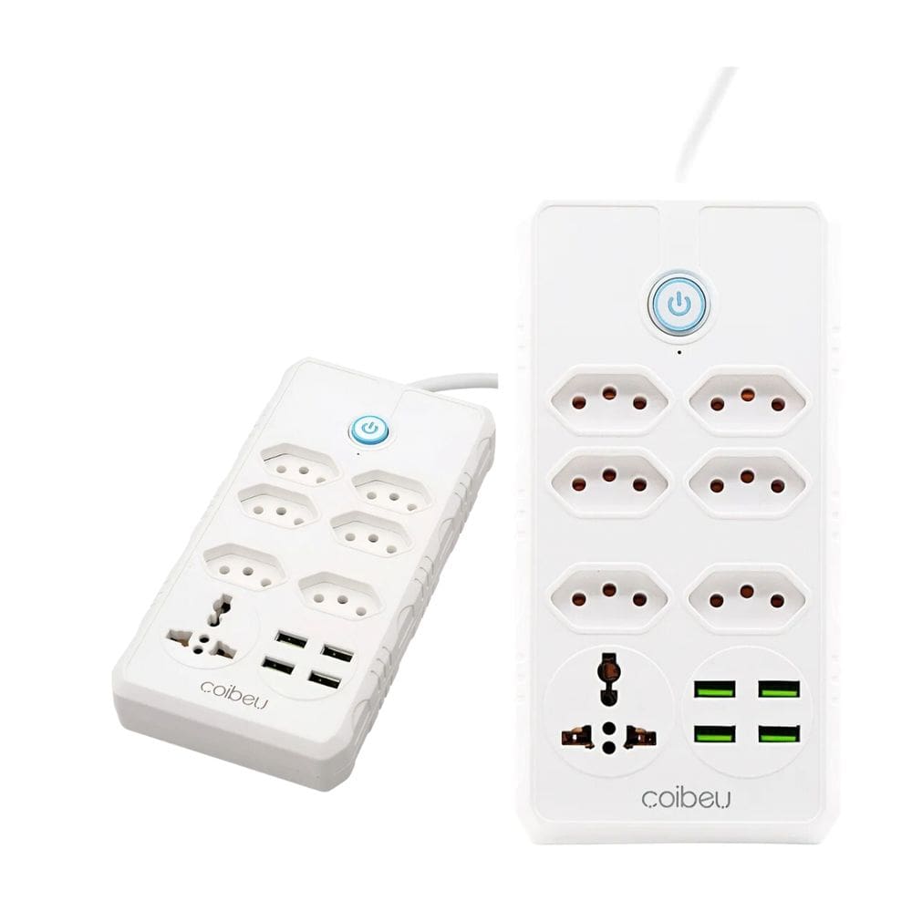 Filtro de Linha Extensão 6 Tomadas 4 USB 1 Tipo-C Bivolt Interruptor Cabo de 5 Metros Protetor de Descarga eletrica