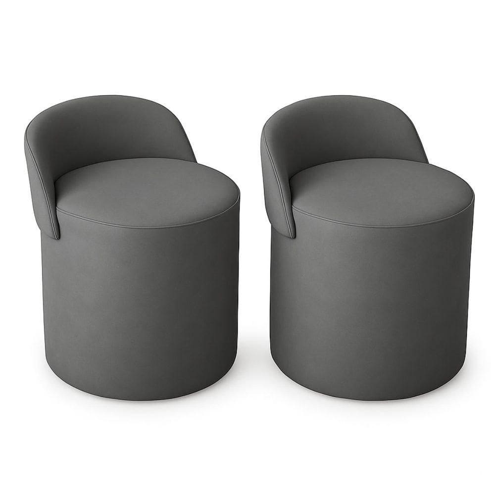 Kit 2 Puff Orgânico Encosto Suede Redondo Quarto Sala Estar Cinza Escuro