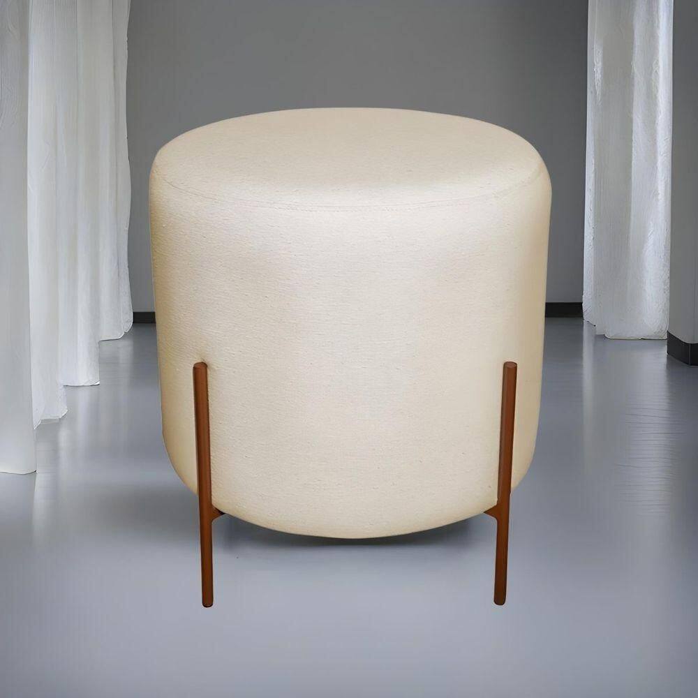 Puff Redondo Decorativo Base Pés De Ferro Reforçado Bege Base Pés:bronze Tecido: Linho