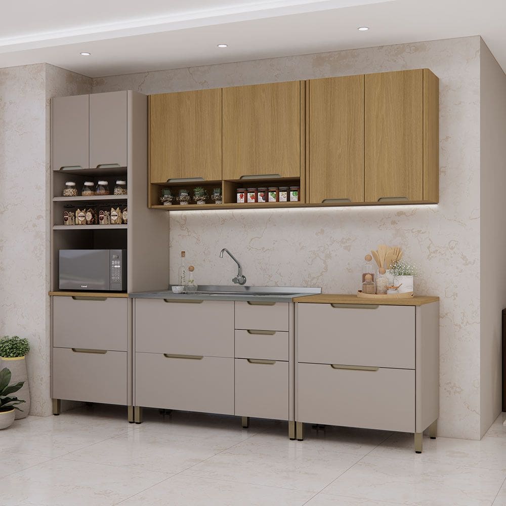 Cozinha Modulada Compacta 5 Pecas com Espaco para Micro-ondas sem Tampo de 120 Lumina 100 MDF  Luciane Moveis