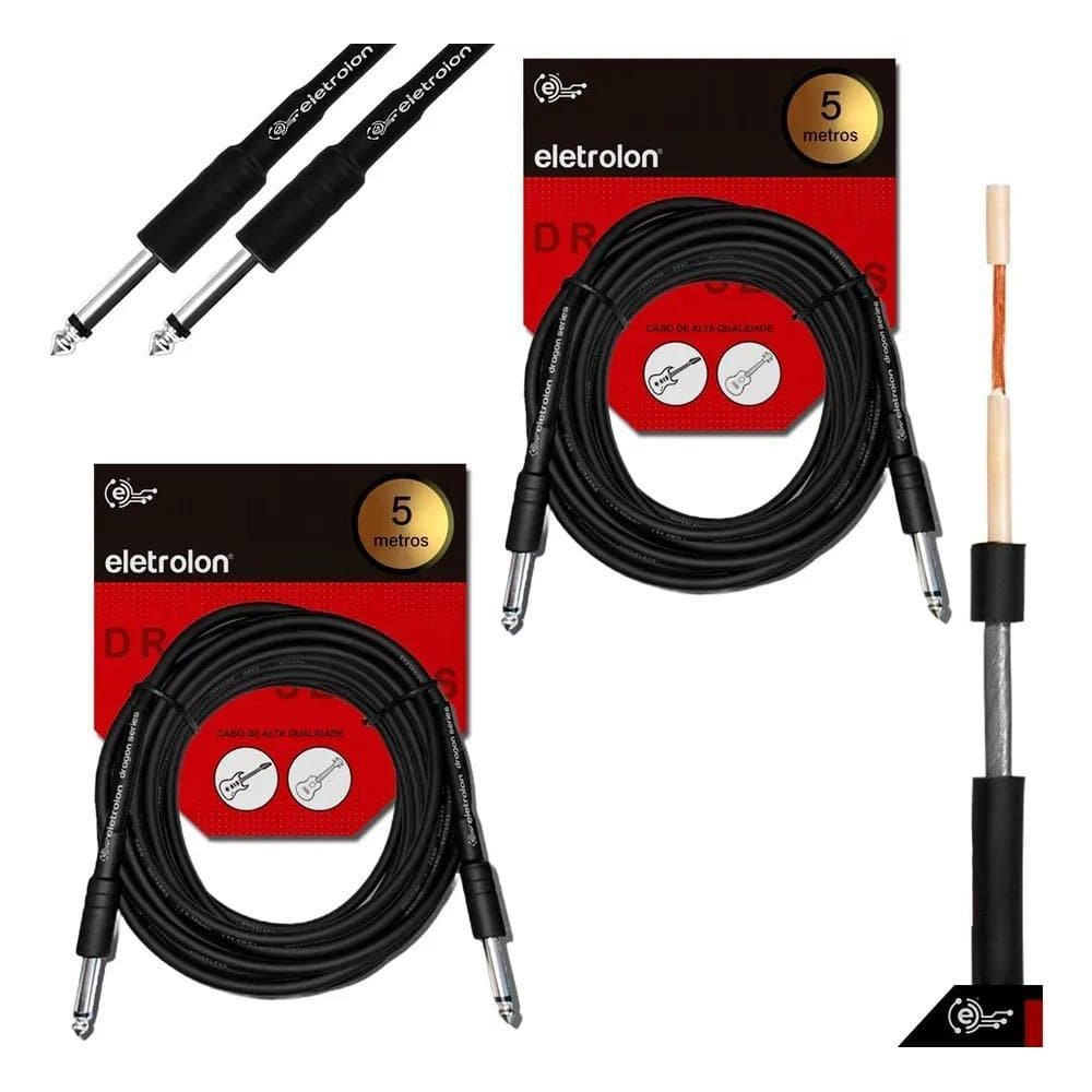 Kit 2 Cabo P10 P10 Mono Para Violão Guitarra Baixo 5M Metros