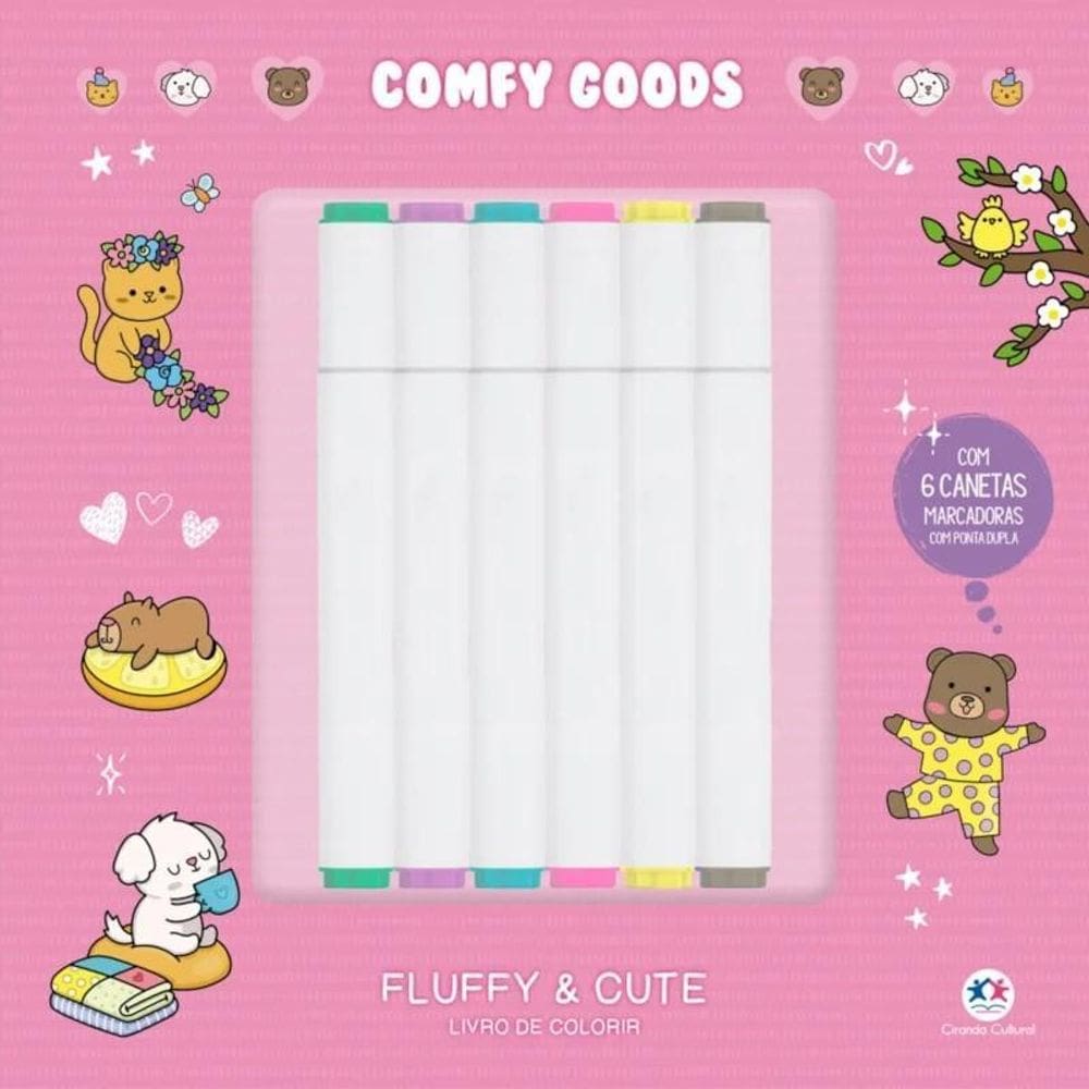 Livro De Colorir Fluffy And Cute - Com 6 Canetinhas