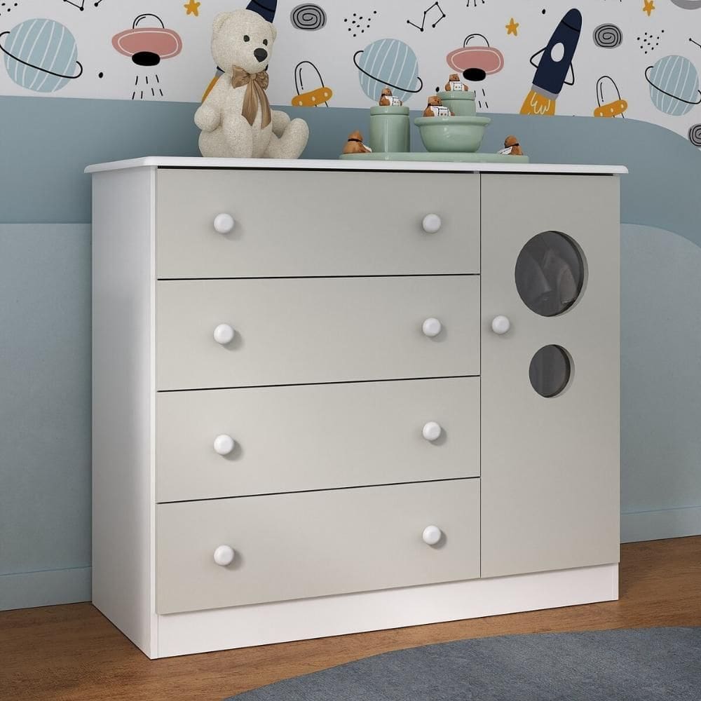 Cômoda Infantil 95cm 1 Porta com Vidro e 4 Gavetas Pirulito Multimóveis MP4469