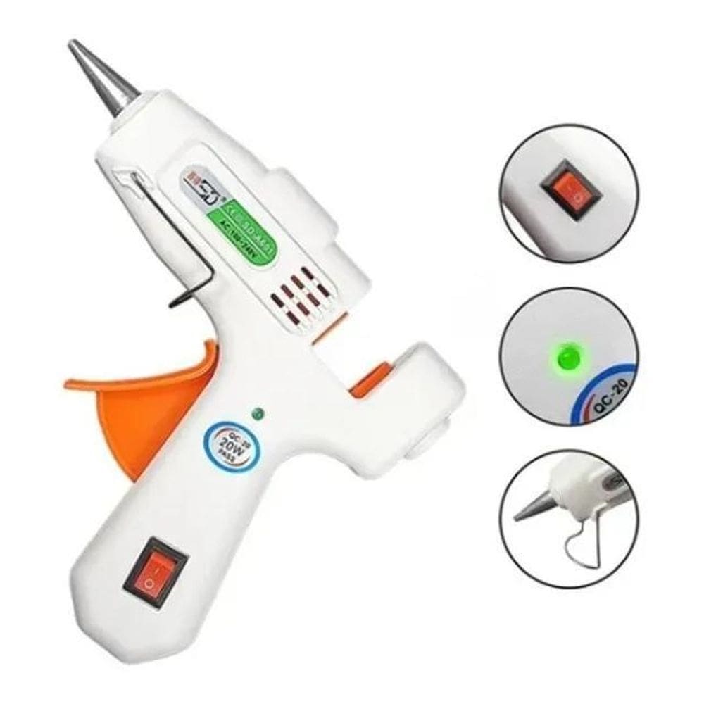 2X Pistola Cola Quente Bico Fino Hotmelt Branco