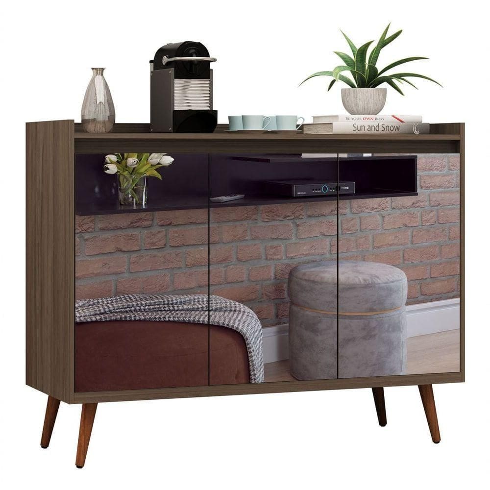 Balcao Buffet Retrô Com Espelho Delta 3 Portas Malbec - Moveisaqui