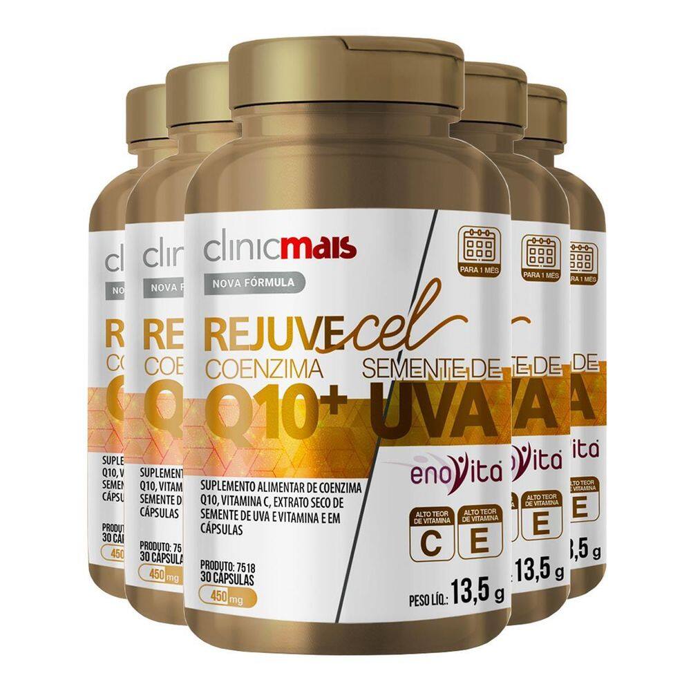 Kit 5 Rejuvecel Coenzima Q10 Clinicmais 30 Cápsulas