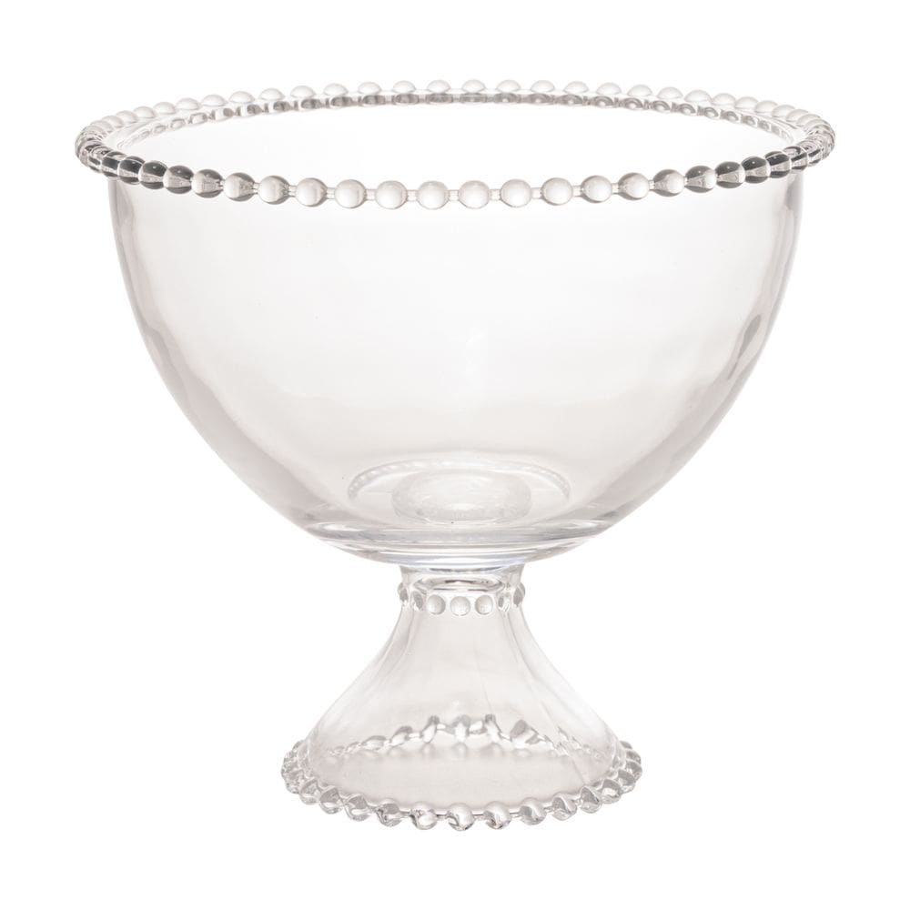 Bowl Saladeira de Cristal C/Pé Pearl Bolinha Transparente 1,9 Litros 21x19cm Wolff