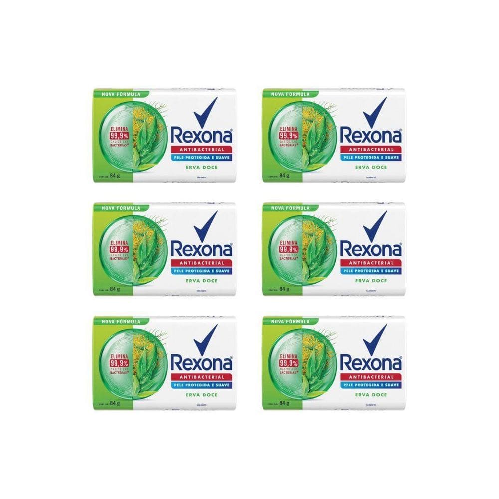 Sabonete Rexona Antibacteriano Erva Doce 84G - Kit C/6Un