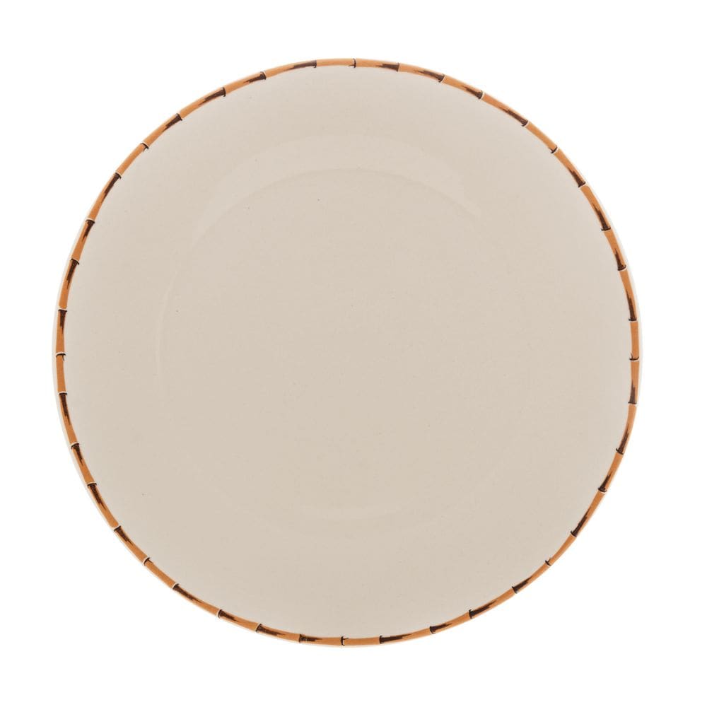 Prato Raso de Porcelana Branca e Borda C/Estampa de Bambu 27,5cm Lyor