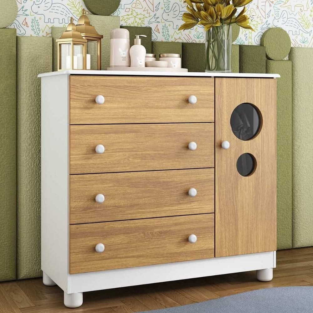 Cômoda Infantil 95cm 1 Porta com Vidro e 4 Gavetas Bombom Multimóveis MP4464