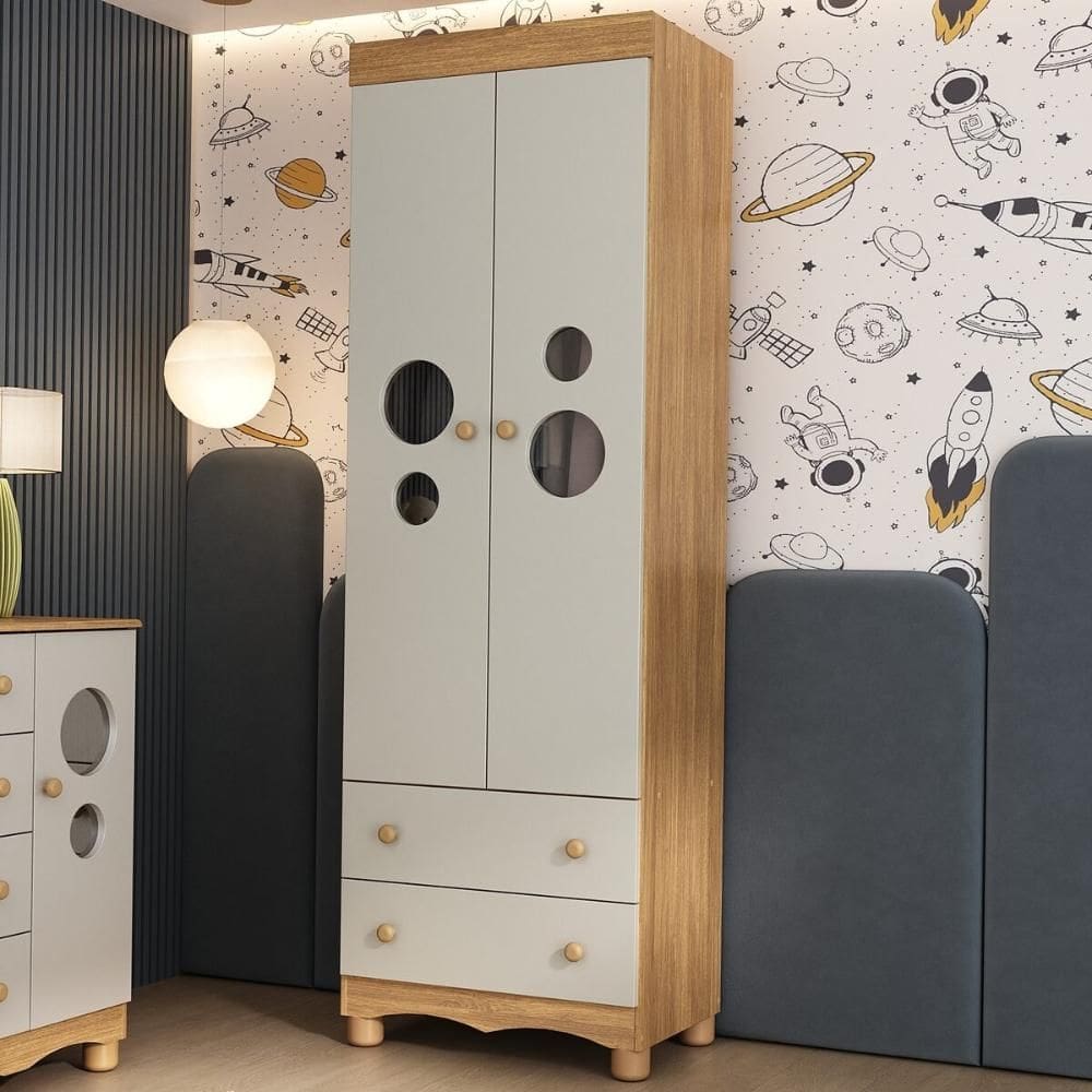 Guarda-roupa Infantil 62cm 2 Portas com Vidro e 2 Gavetas Suspiro Multimóveis MP4456