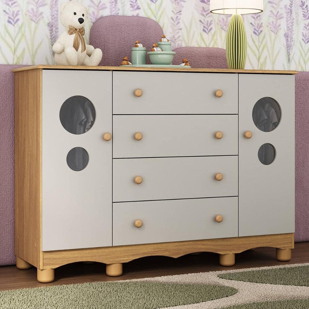 Cômoda Infantil 125cm 2 Portas com Vidro e 4 Gavetas Suspiro Multimóveis MP4460
