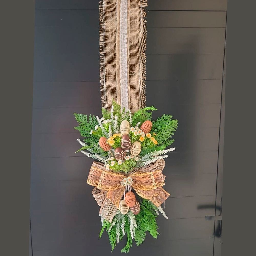 Escapulário Enfeite Pascoa Para Porta Arranjo Ovos Laço 2m