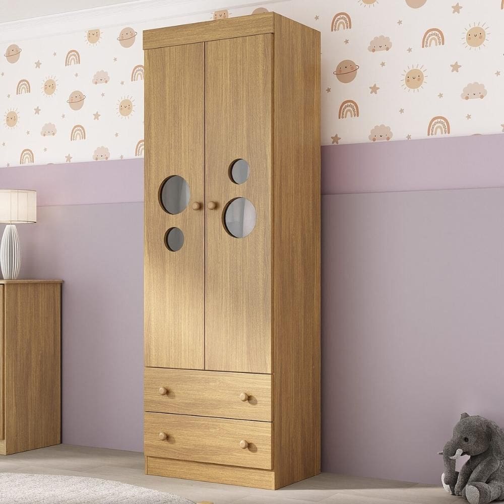 Guarda-roupa Infantil 62cm 2 Portas com Vidro e 2 Gavetas Pirulito Multimóveis MP4466