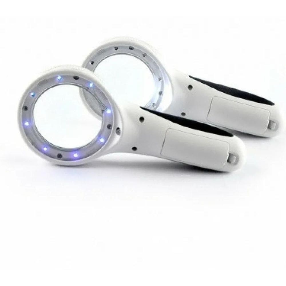 2X Mini Lupa De Mão 8 Led Uv + 1 Branco Estek 60Mm Lâmpada W