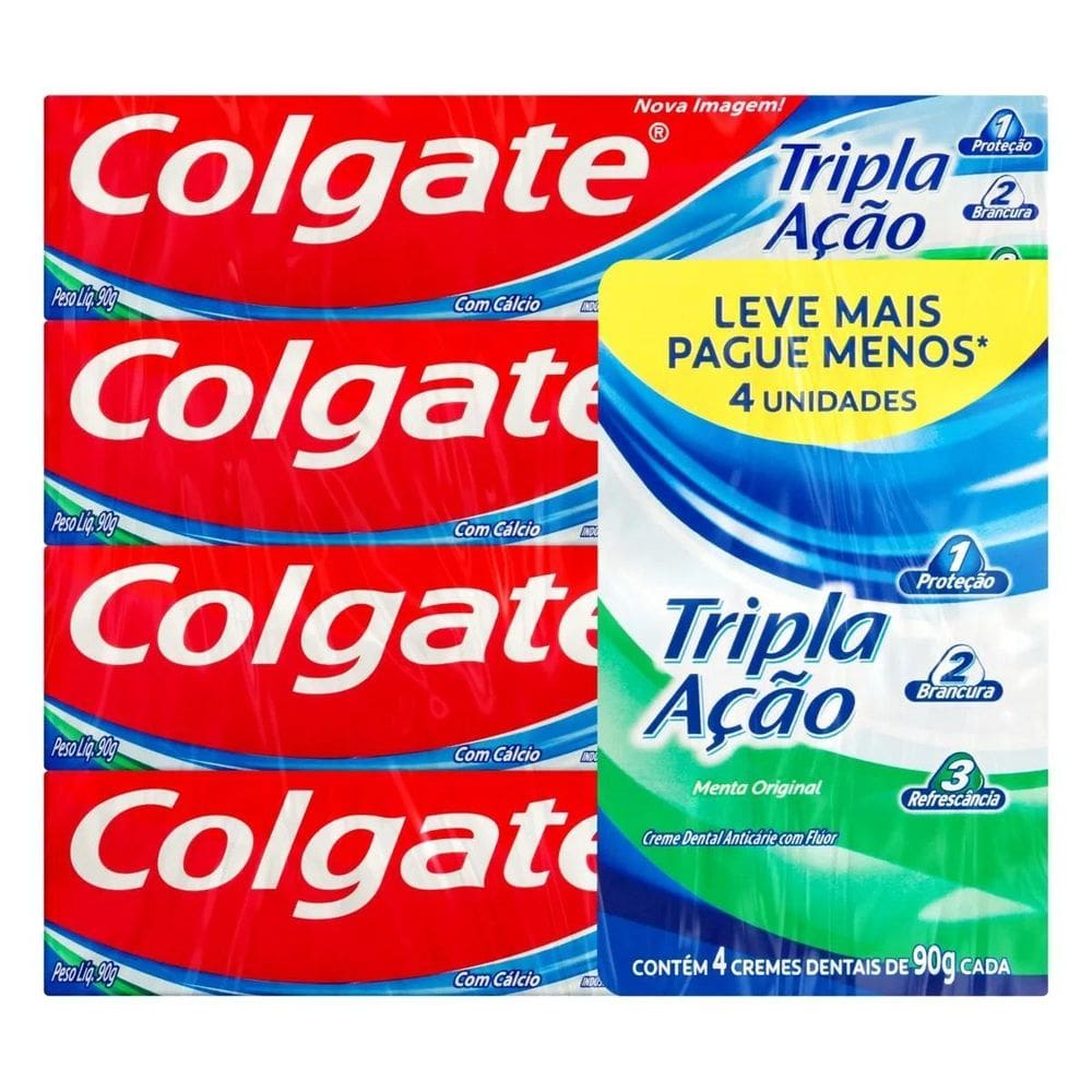 Creme Dental Colgate Tripla Ação Leve + Pague - Com 4 Un 90G