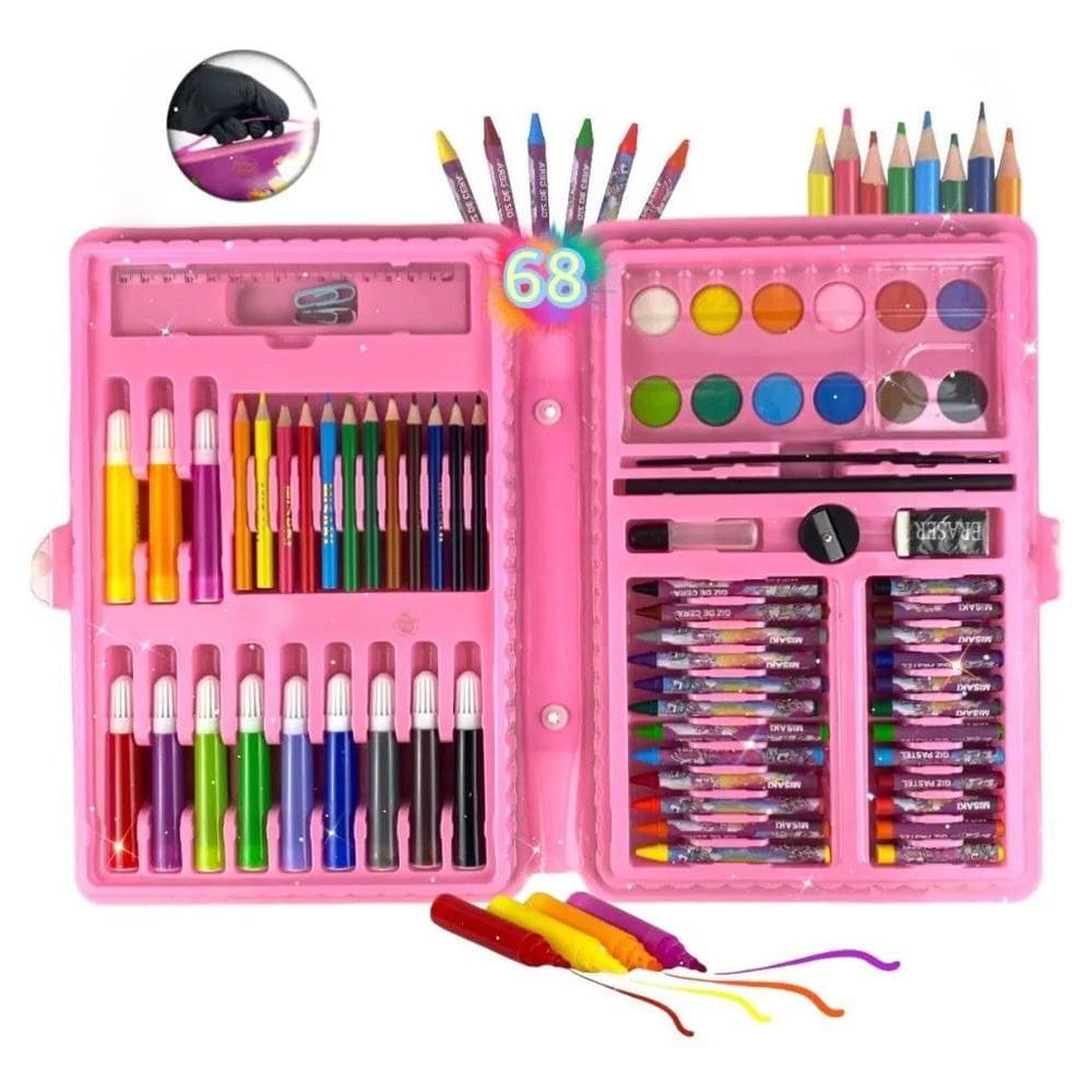 2X Estojo Maleta Kit Escolar 68Pçs Cor Azul Canetinha E Lapi