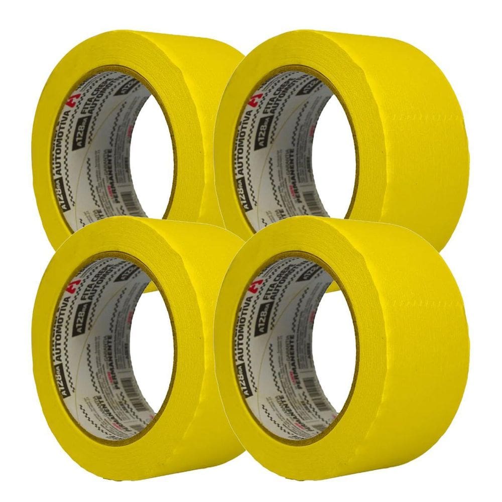 Kit 4 Fita Crepe Pintura Automotiva Amarela 48Mm X 40M Adere