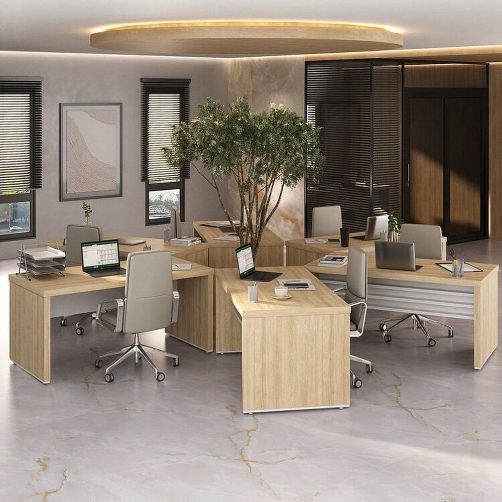 Conjunto 6 Mesas Escritório Tamburato para 6 Pessoas Carvalho / Branco