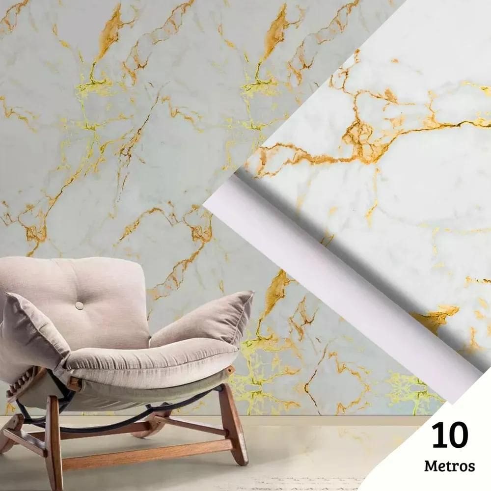 Papel Adesivo Mármore Parede Envelopamento Branco 10 Metros