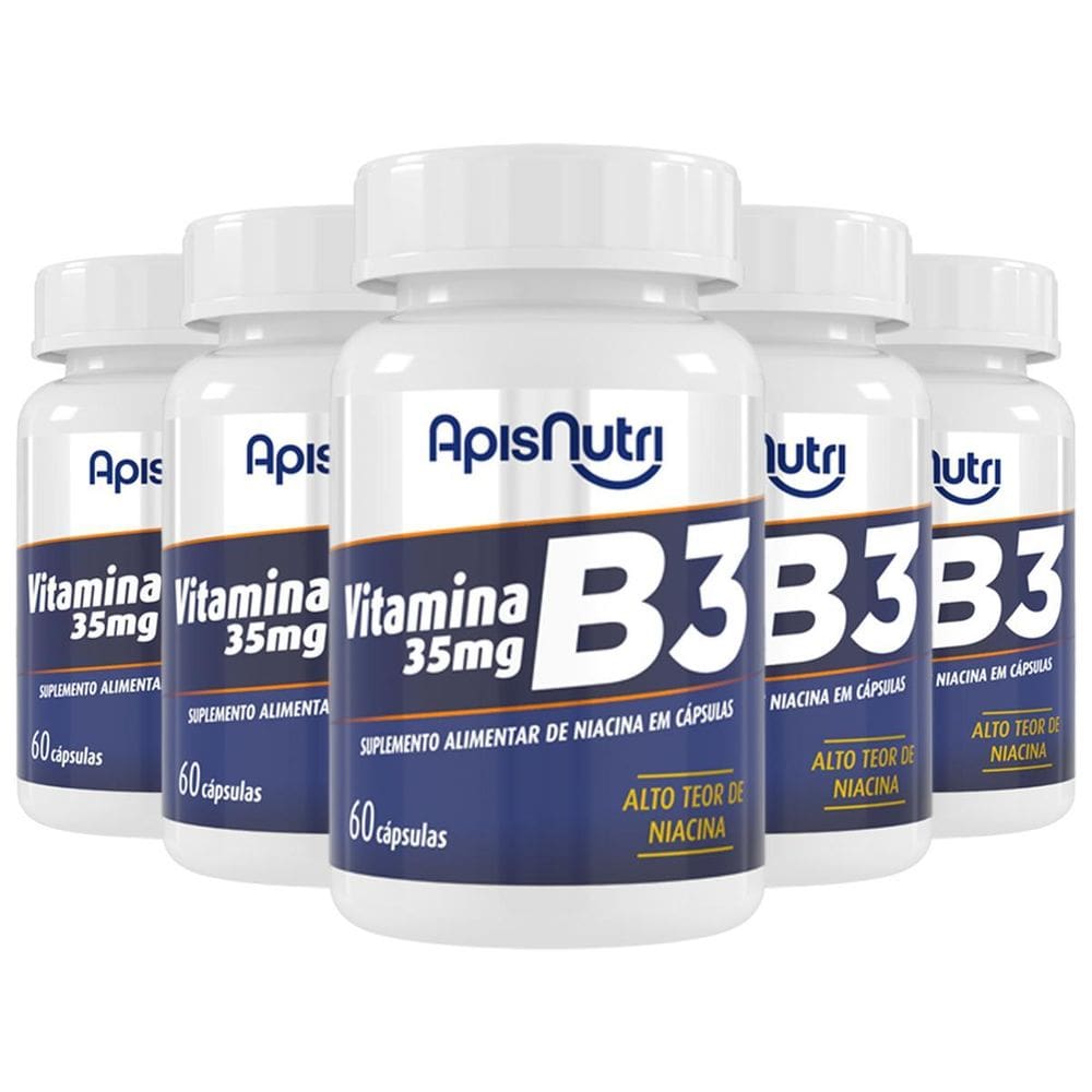 Kit 5 Vitamina B3 Apisnutri 60 Cápsulas