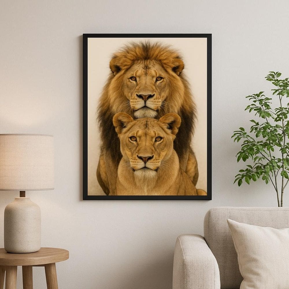 Quadro Fotografia Básica Neutra Leão E Leoa 24X18Cm