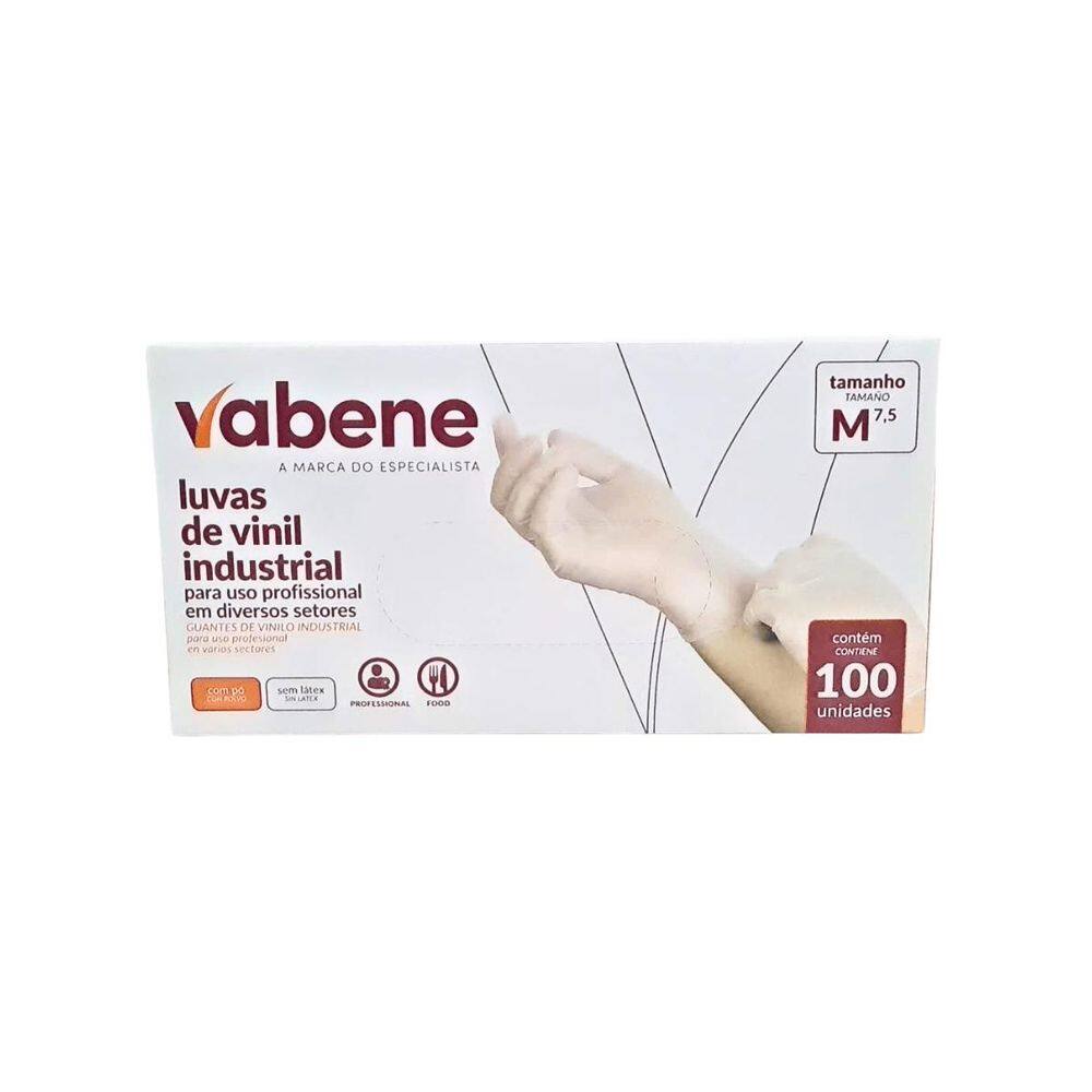 Luva Vinil Protecao Industrial C/Po M 100Un - Vabene
