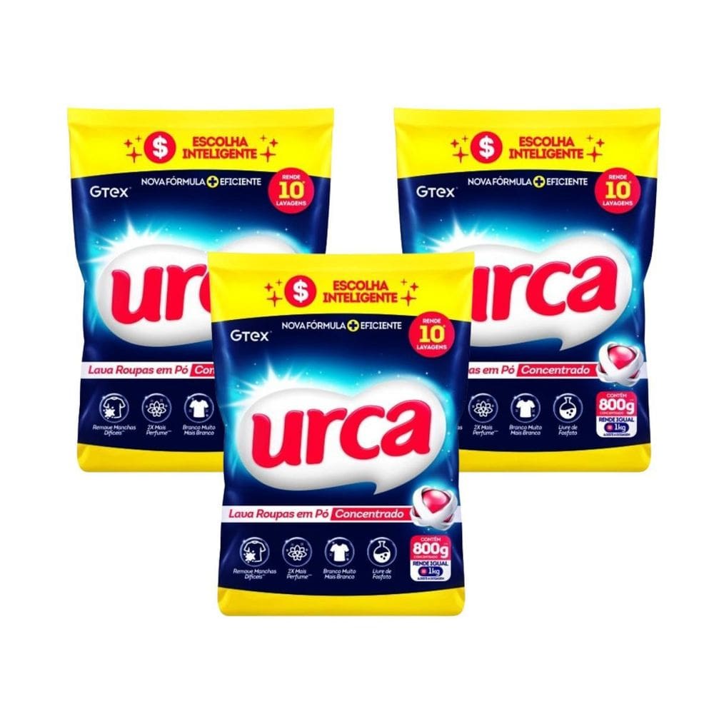 Lava Roupas Pó Concentrado Urca Sachê - 800G Kit Com 3 Un.