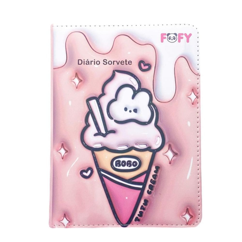 Diário Rosa De Sorvete Tamanho M Com Páginas Decoradas Fofy