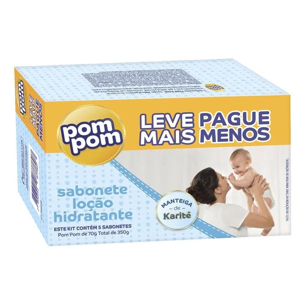 2X Kit Pom Pom 5Un Sabonete Em Barra De 70G