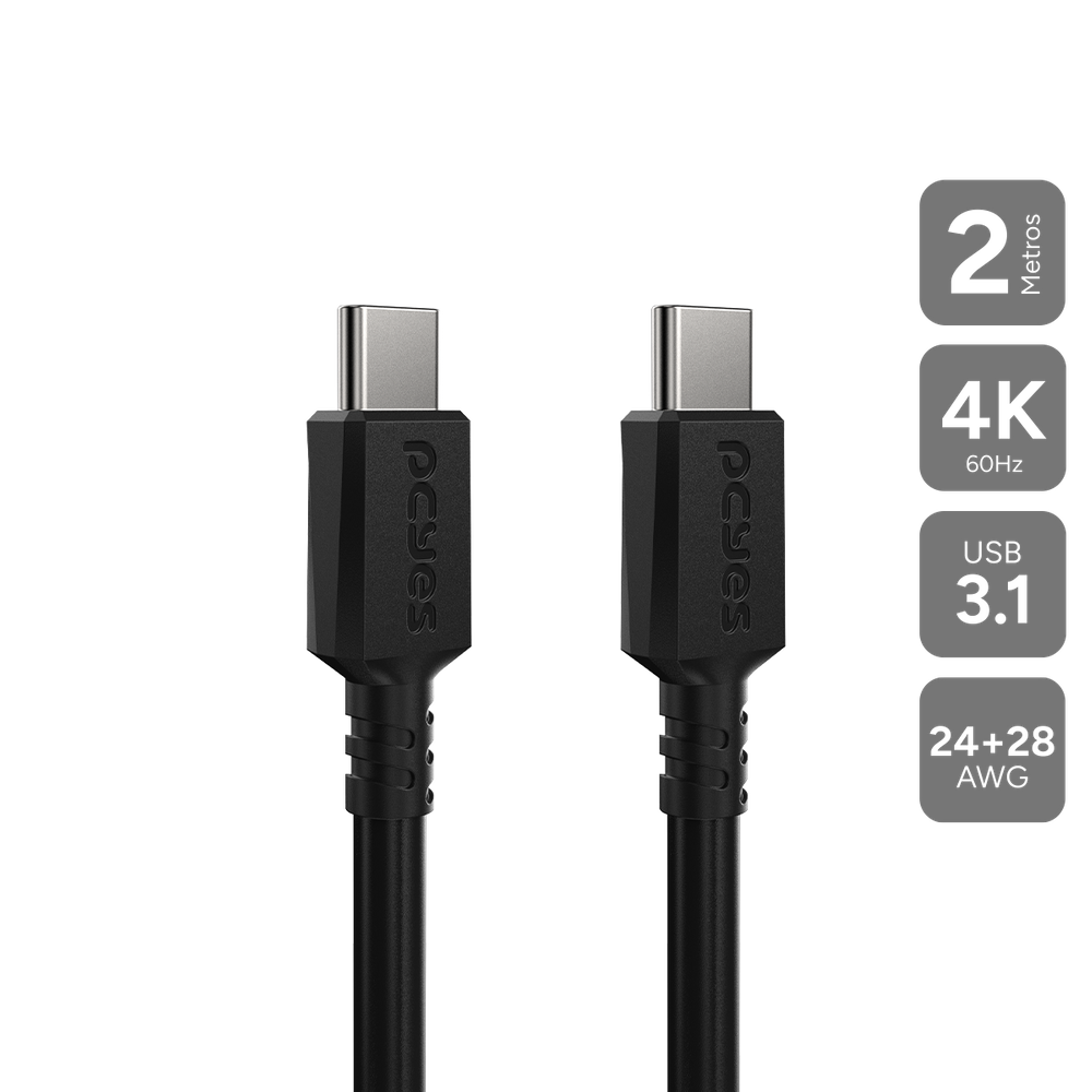 Cabo USB TIPO-C 3.1 P/ USB TIPO-C 3.1 - Preto - 2 Metros - PUCP2P
