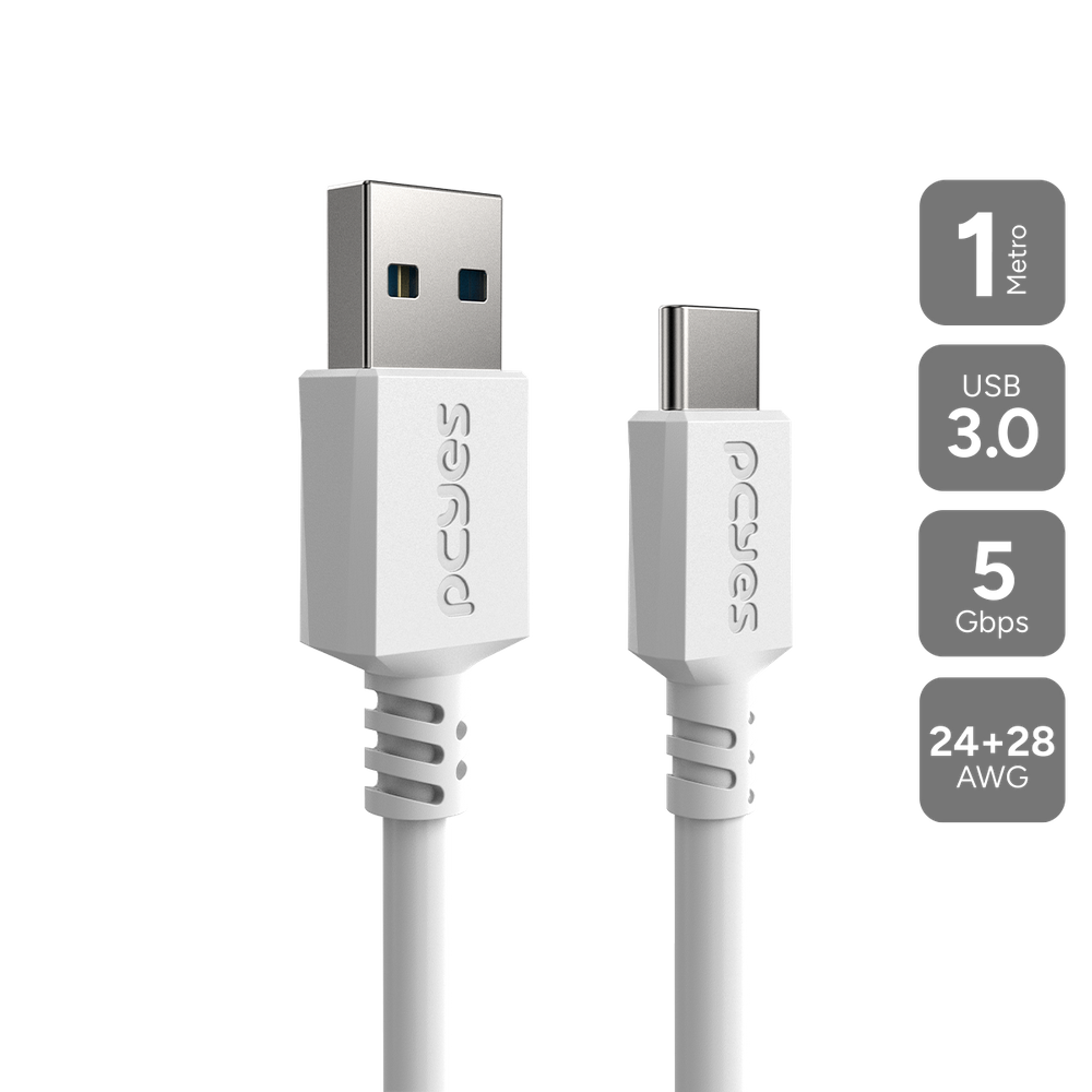 Cabo USB a 3.0 Macho P/ USB TIPO-C - Branco - 1 Metro - PUCAP3-1B
