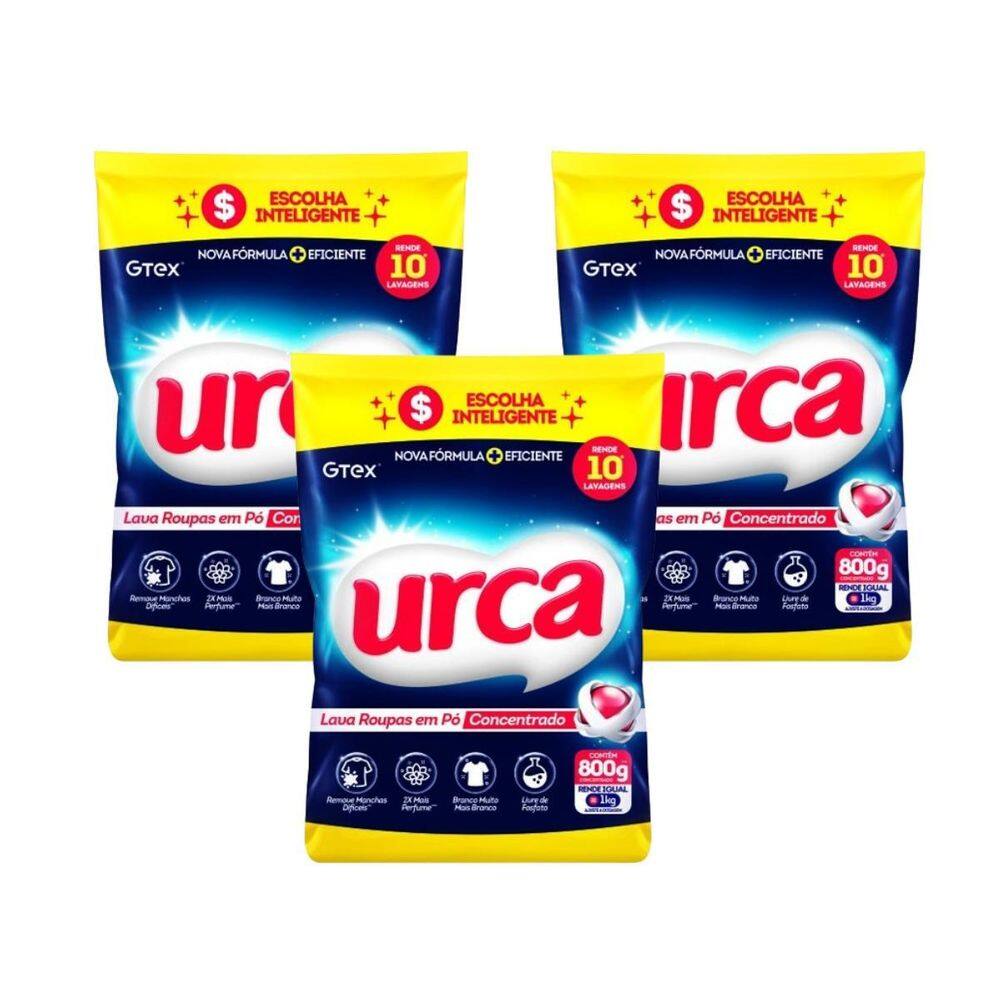 Lava Roupas Pó Concentrado Urca Sachê - 800G Kit Com 3 Un.