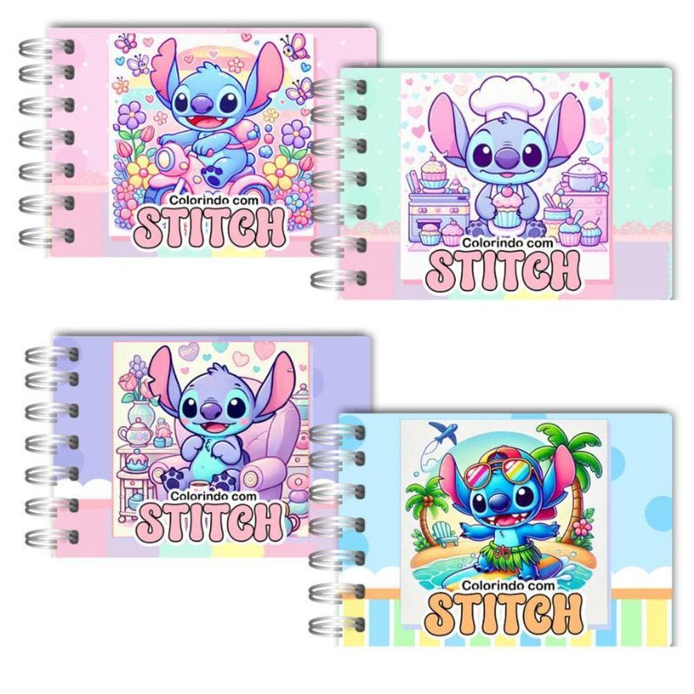 Livro Colorir Stitch Rosa 50 Folhas Caderno Desenho Capa