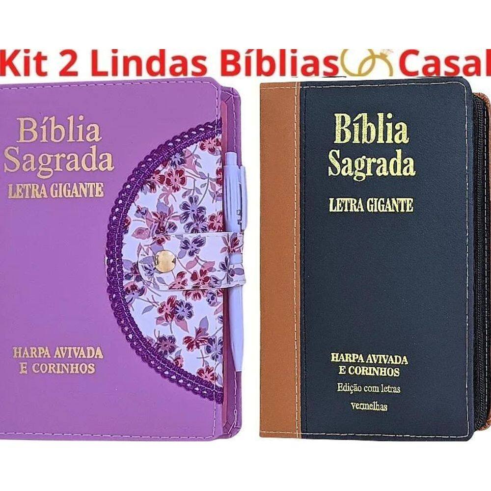 2X Kit 2 Bíblias Sagrada Do Casal Com Harpa E Corinhos