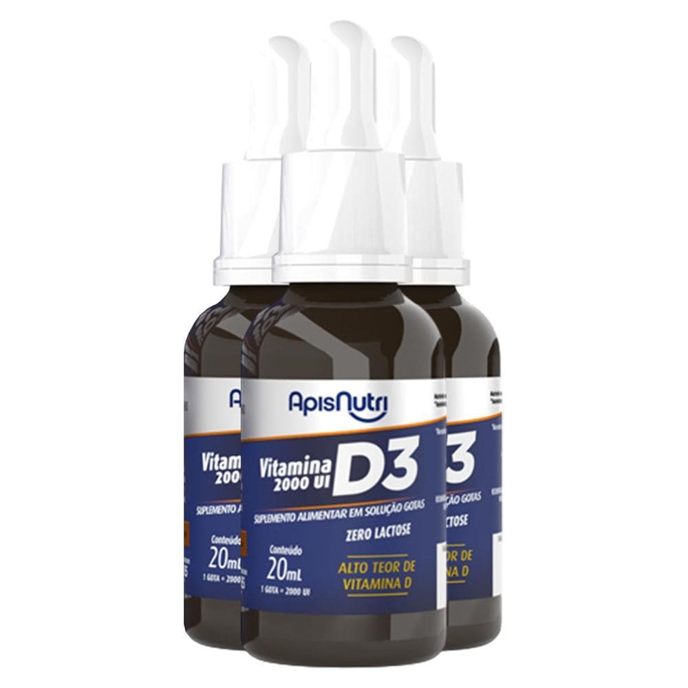 Kit 3 Vitamina D3 Em Gotas Apisnutri 20Ml