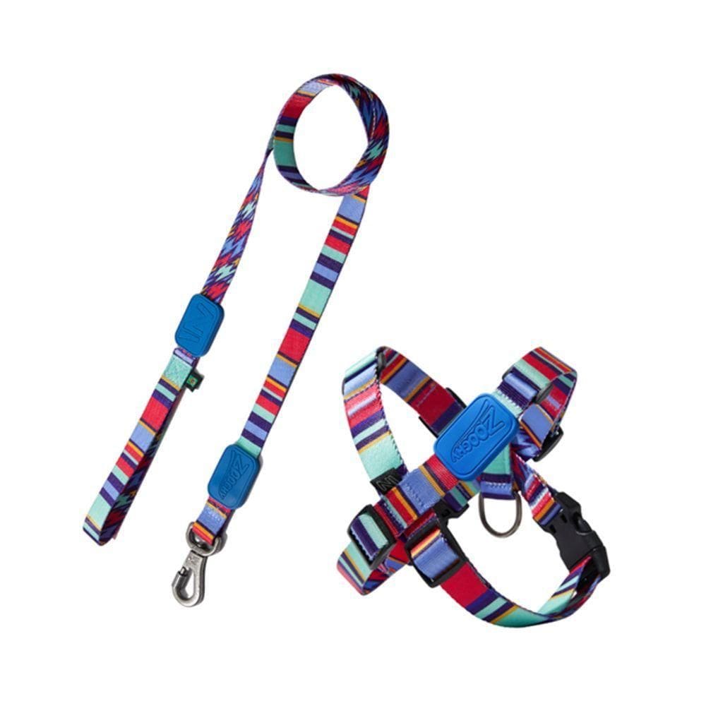 Peitoral Em X E Guia Para Cães Raios E Listras Azul - P