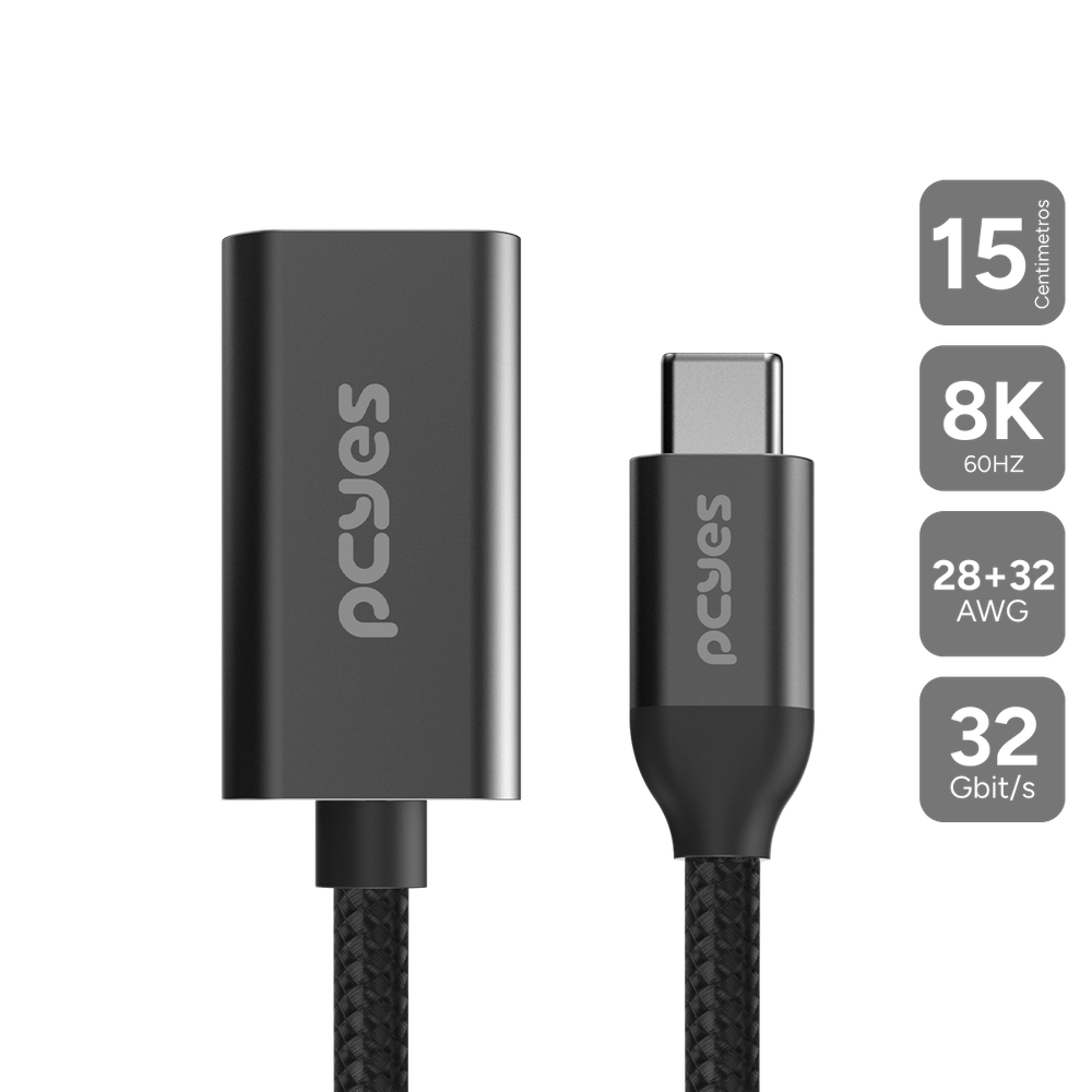 Cabo USB TIPO-C para HDMI Fêmea 2.1 8K/60HZ - Preto - 15CM - NYLON - PUCM-15P