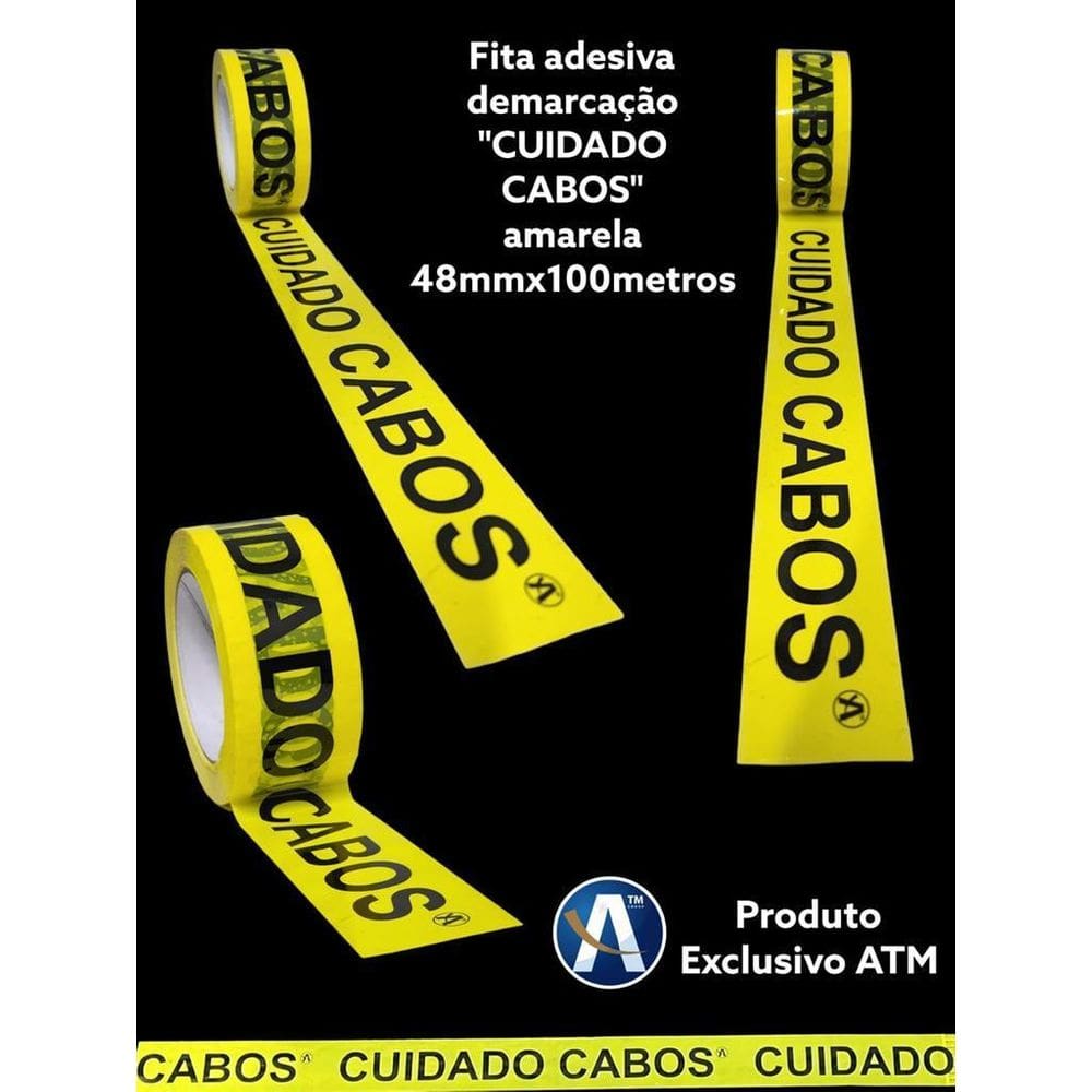 Fita Adesiva Amarela Cuidado Cabos 48Mmx100M