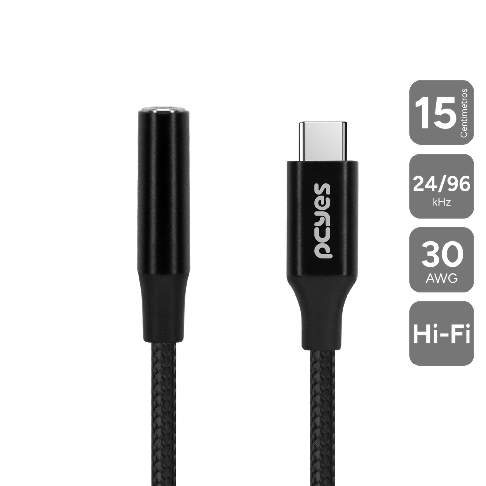 Cabo USB TIPO-C para P3 Fêmea Hifi - Preto - 15CM - NYLON - P3UCP-15P