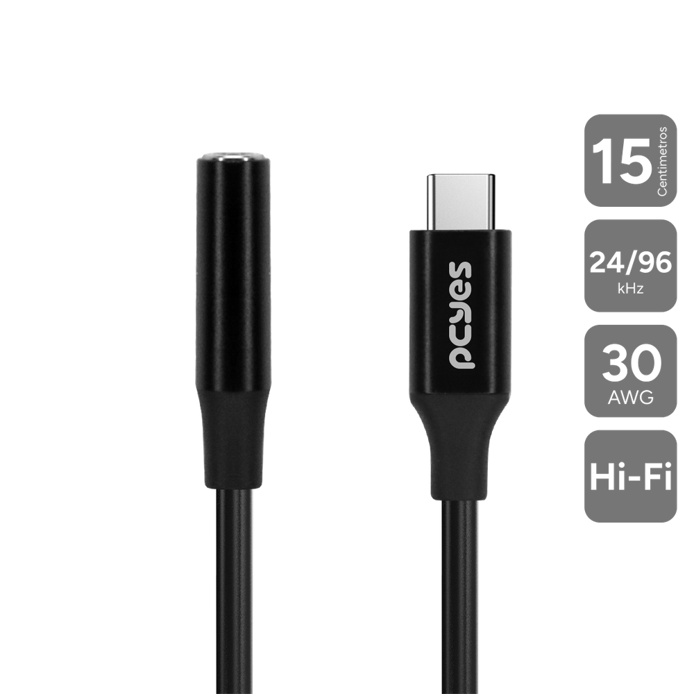 Cabo USB-C para P3 Fêmea - Preto - 15CM - P3UCP-15P