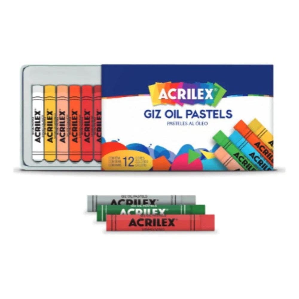 2X Giz Pastel Oil Acrilex 12 Cores Uso Artístico A Óleo Co