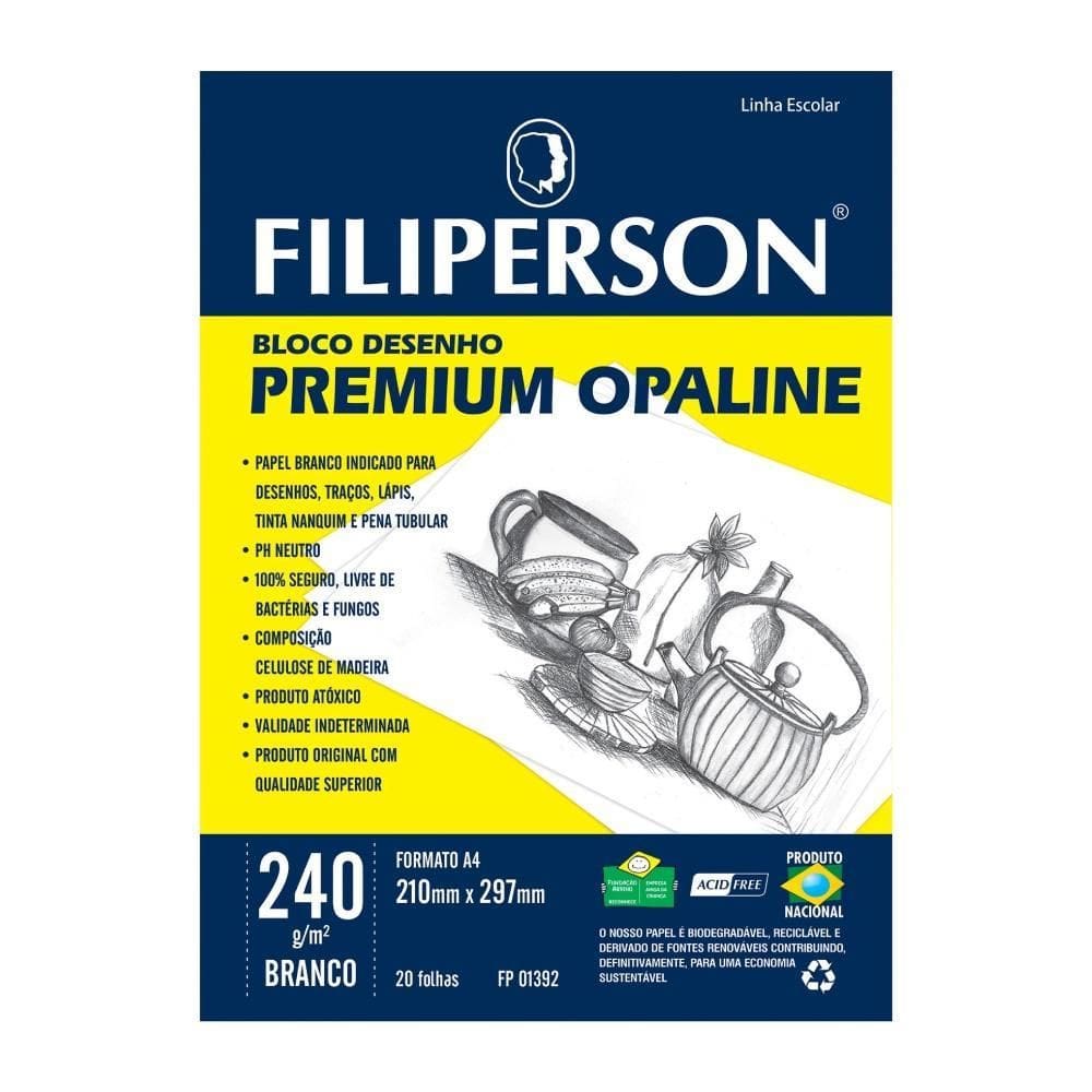 Bloco A4 Premium Branco 240Grs C/20 Folhas Filiperson 01392