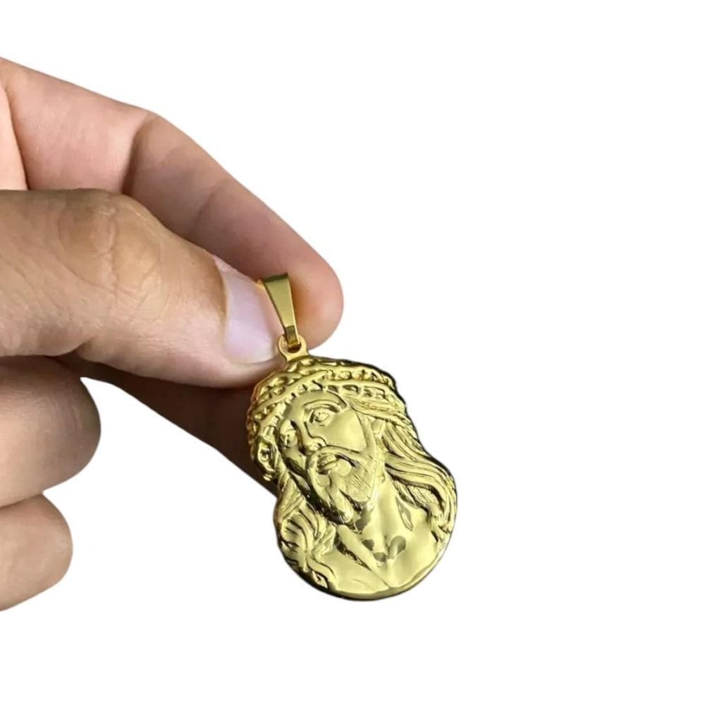 Pingente Jesus Cristo Rosto M - Banhado A Ouro 18K