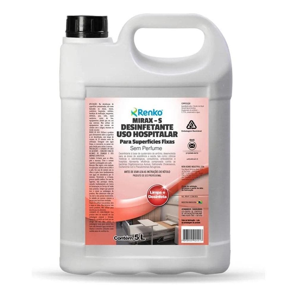 2X Desinfetante Uso Hospitalar Mirax-S Pronto Uso Renko 5 Li