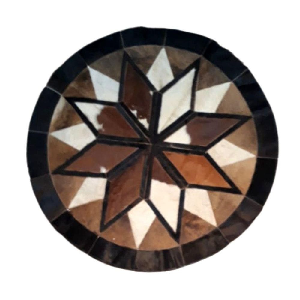 Tapete De Couro 1,20 Diâmetro Estrela Marrom E Branco