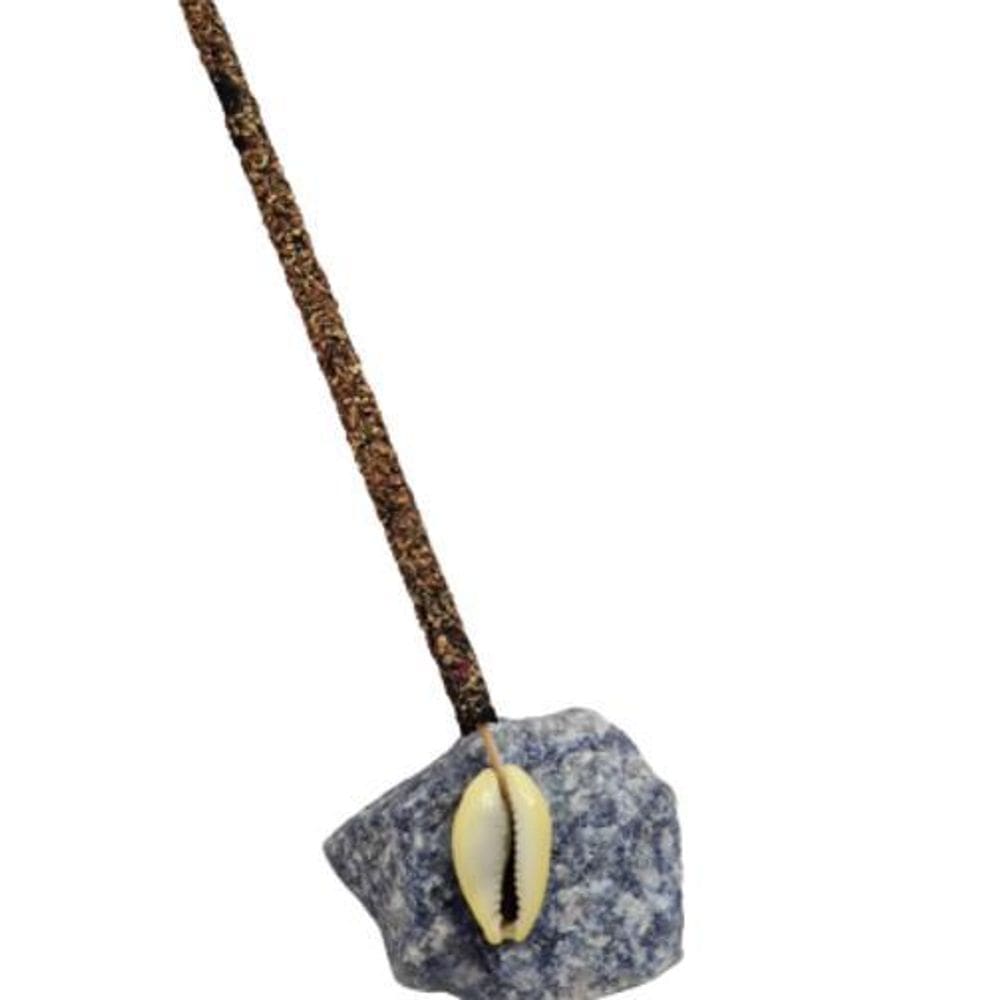 Incensário Pedra Quartzo Azul Com Búzios + Incenso Presente