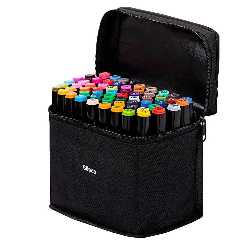 Kit Canetinha 60 Unidades Estojo Desenho