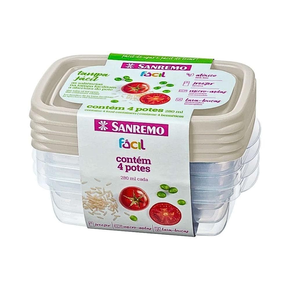Conjunto 4 Potes Cinza Plástico Sanremo 280ml
