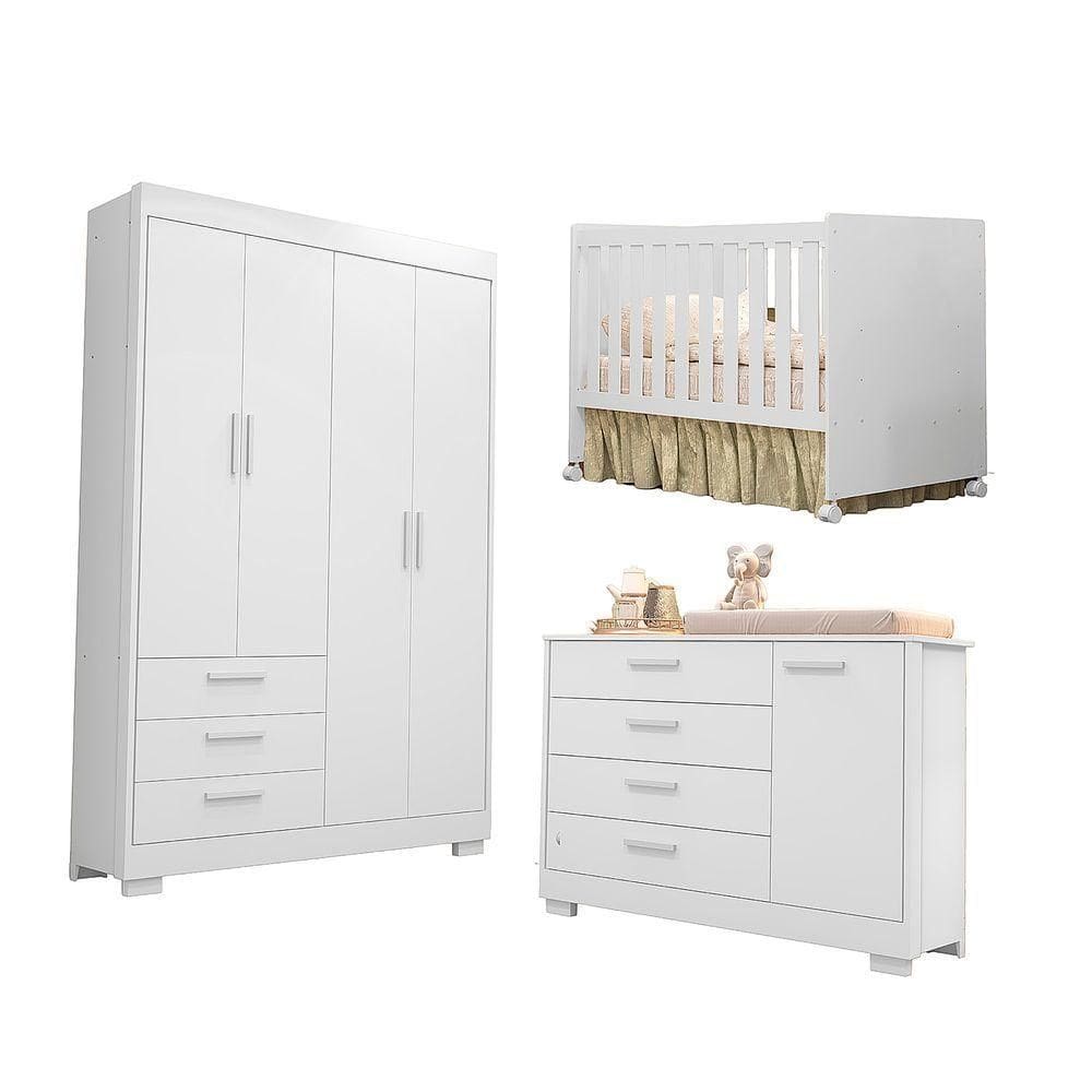 Jogo De Quarto Para Bebe Zaki E Katatau Branco - Moveisaqui